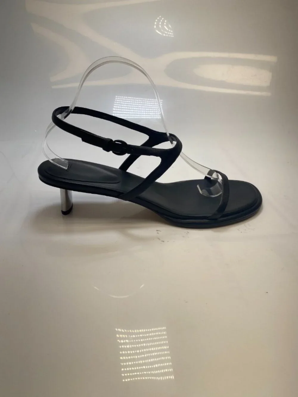 Vince Women's Ester Black Strap Kitten Strap Metal Leather Sandal 11
